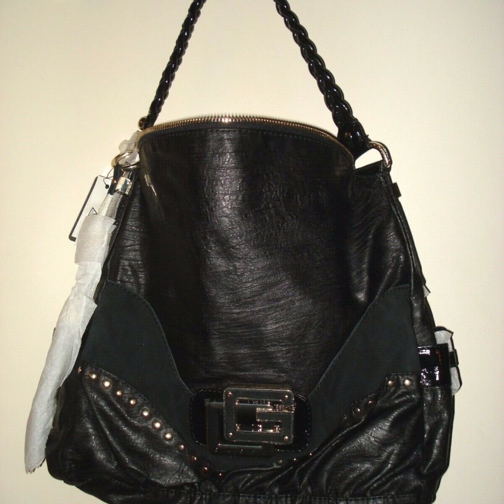 GUESS BY MARCIANO DREAM BLACK LEATHER TOP ZIP TOTE